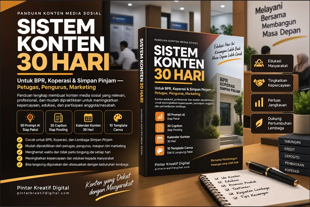 E-Book Sistem Konten 30 Hari untuk BPR, Koperasi & Simpan Pinjam: 90 Prompt AI, 30 Caption & Kalender Konten