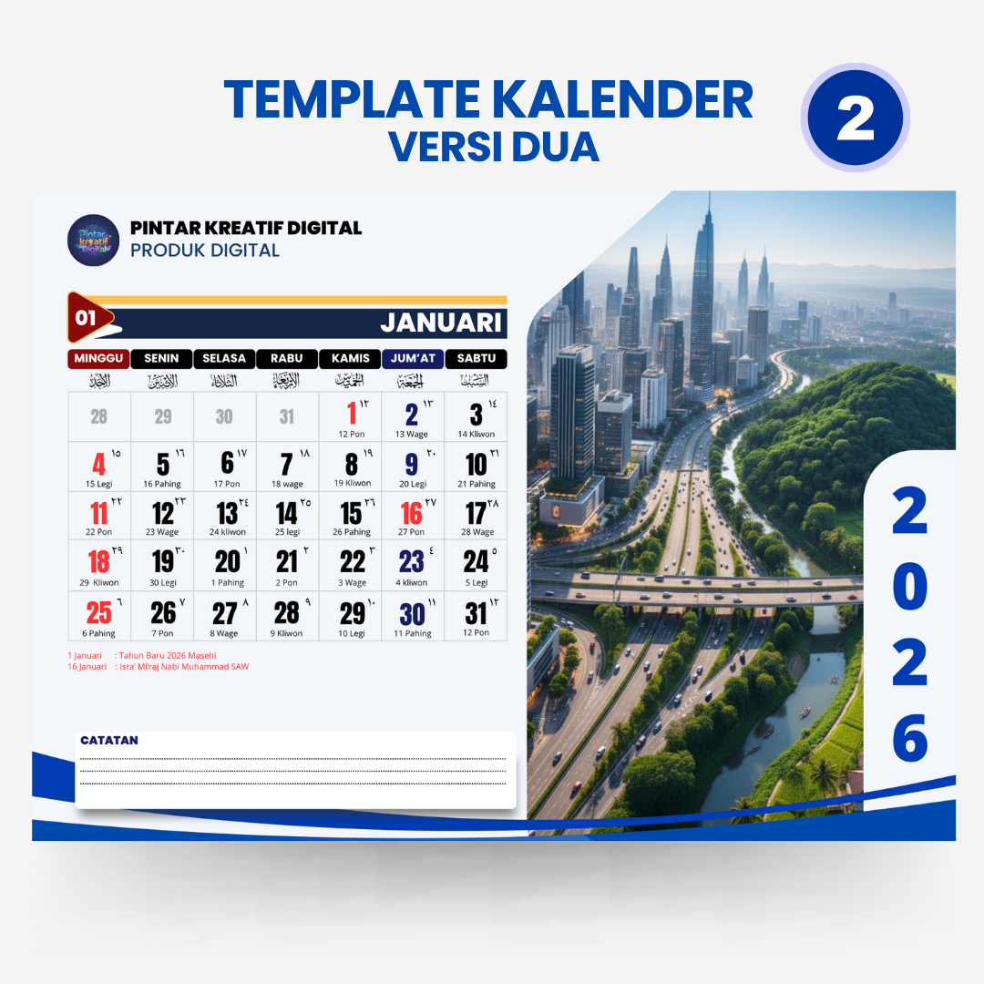 Template Kalender Duduk 2026 Landscape Format Canva Bebas Edit Versi 2